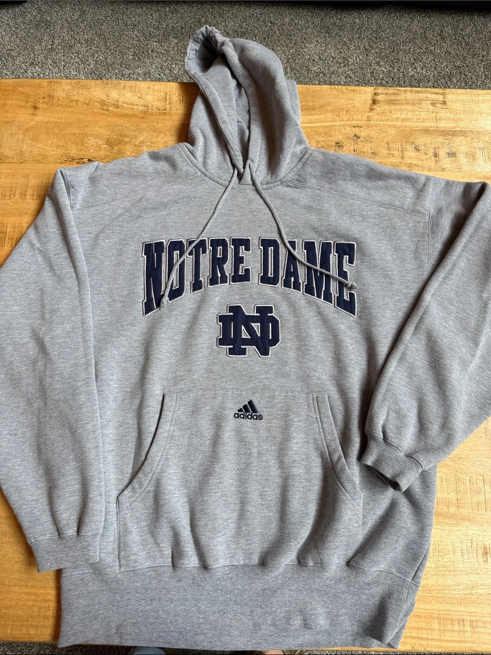 adidas Gray Notre Dame Hooded Sweatshirt with Navy Logos